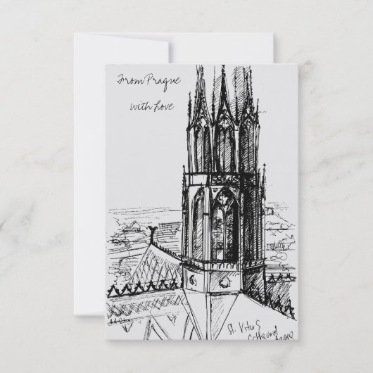 Incl uit de vrije hand tekening Uit Praag met Lief Bedankkaart (Voorkant)