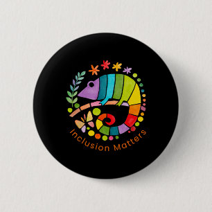 Inclusie S Rainbow Chameleon en Merch Sticker Ronde Button 5,7 Cm