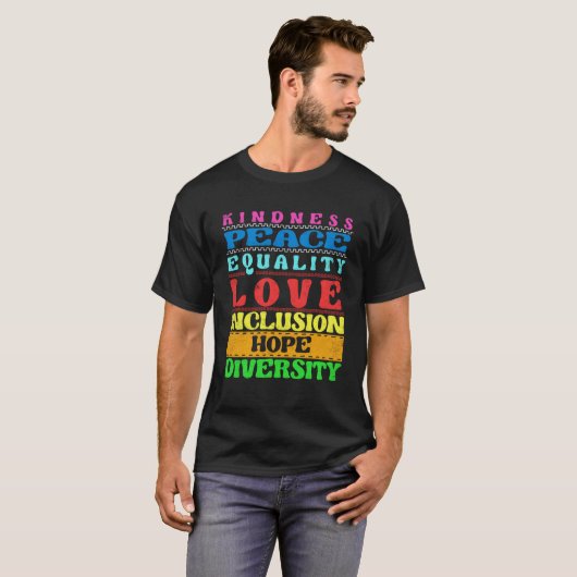Inclusie Vriendelijkheid Vrede Liefde Diversiteit  T-shirt (Voorkant volledig)