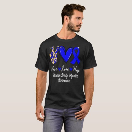 Inclusief lichaam Myositis IBM Peace Love Hope Blu T-shirt (Voorkant volledig)