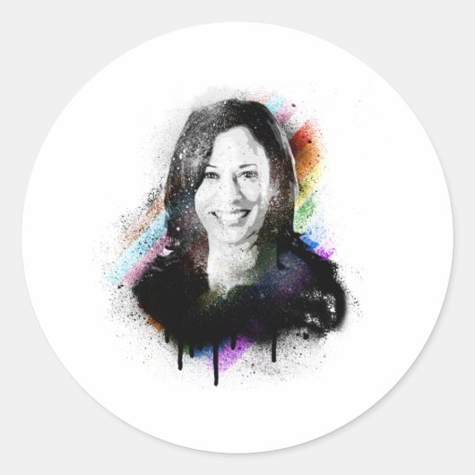 Inclusieve Pride Kamala Harris Spray Paint Ronde Sticker (Voorkant)