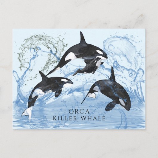 Incredible Black and White Watercolor Orcas Briefkaart (Voorkant)