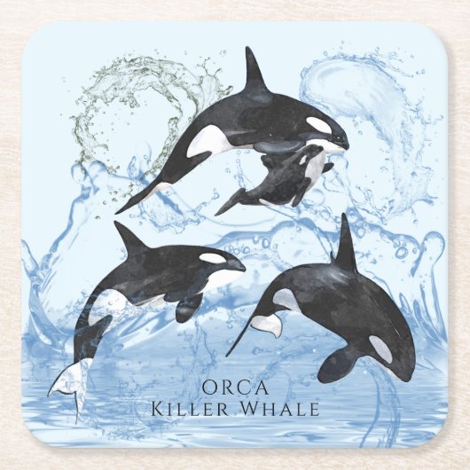 Incredible Black and White Watercolor Orcas Kartonnen Onderzetters (Voorkant)