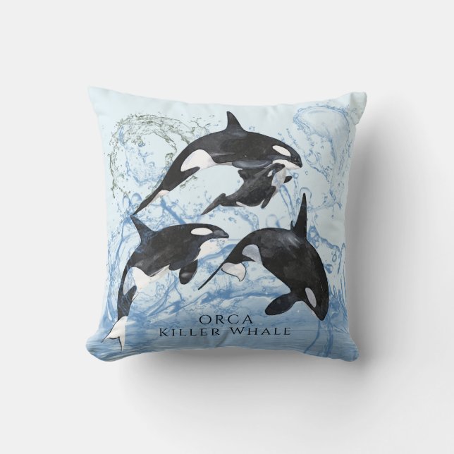 Incredible Black and White Watercolor Orcas Kussen (Voorkant)
