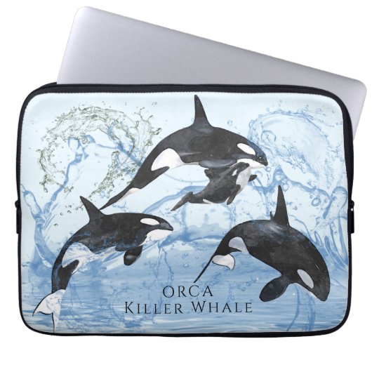 Incredible Black and White Watercolor Orcas Laptop Sleeve (Voorkant)