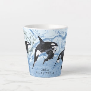 Incredible Black and White Watercolor Orcas Latte Mok
