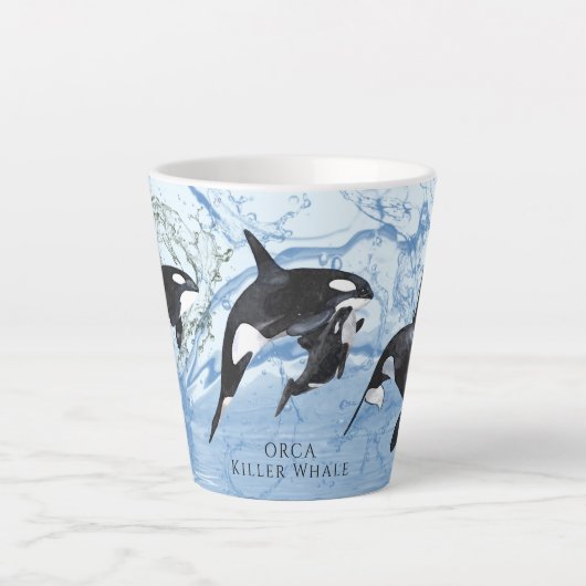 Incredible Black and White Watercolor Orcas Latte Mok (Voorkant)