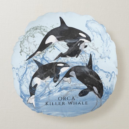 Incredible Black and White Watercolor Orcas Rond Kussen (Voorkant)