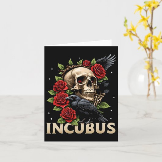 Incubus Crow Linker Schedel Bloem Halloween Kostuu Kaart (Gele Bloem)
