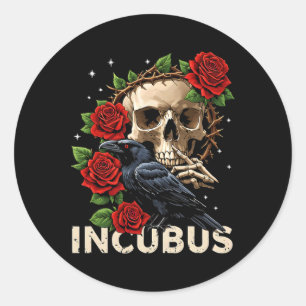 Incubus Crow Linker Schedel Bloem Halloween Kostuu Ronde Sticker