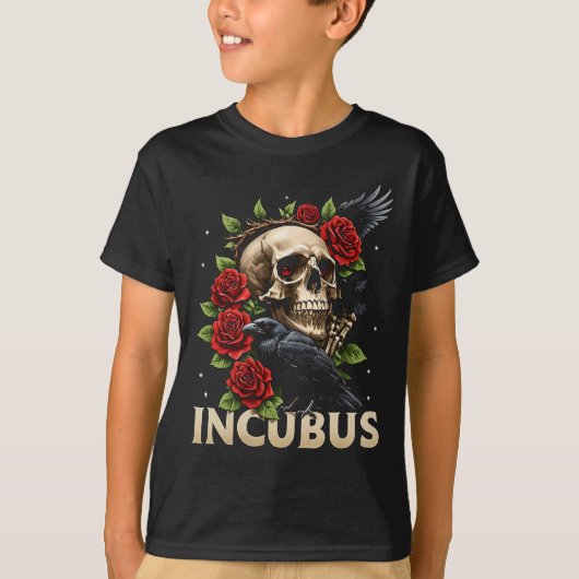 Incubus Crow Linker Schedel Bloem Halloween Kostuu T-shirt (Voorkant)