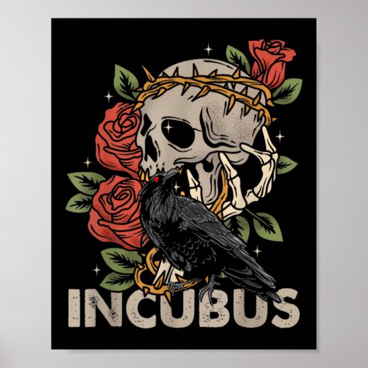 Incubus kraai linker schedel bloem Halloween kostu Poster (Voorkant)