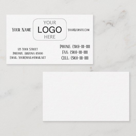 Indeling visitekaartje (Voorkant / Achterkant)