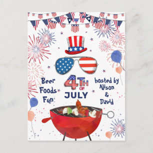 Independence Day American Flag Fireworks BBQ Party Uitnodiging Briefkaart