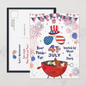Independence Day American Flag Fireworks BBQ Party Uitnodiging Briefkaart (Voorkant / Achterkant)