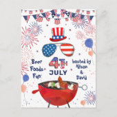 Independence Day American Flag Fireworks BBQ Party Uitnodiging Briefkaart (Voorkant)