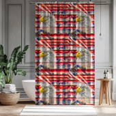 Independence Day Curtain Eagle & Flag Display Douchegordijn