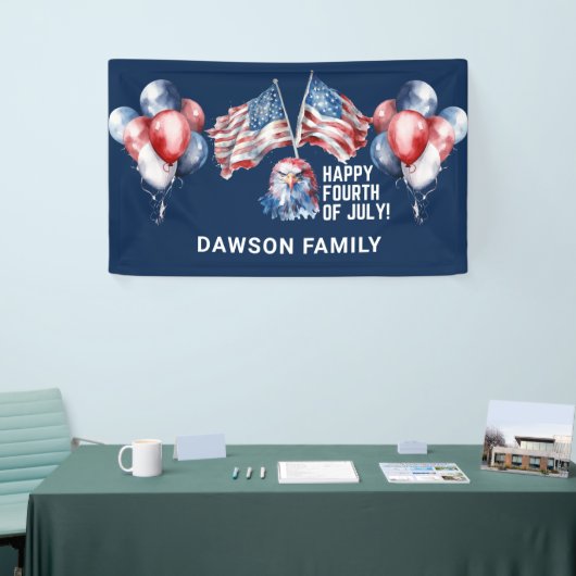 Independence Day Familienaam gepersonaliseerd Spandoek (Beurs)