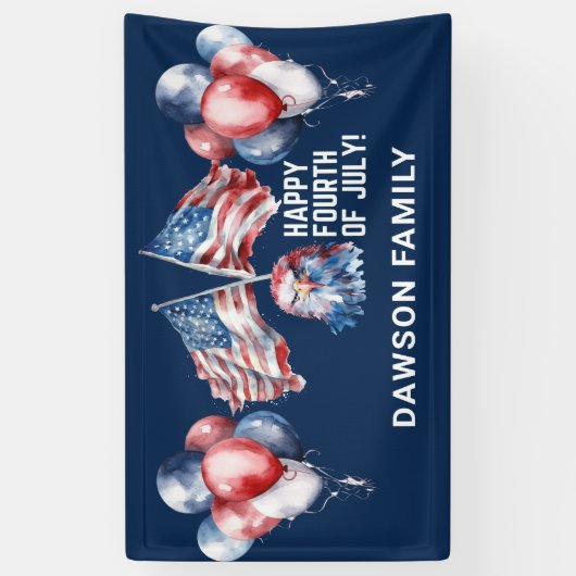 Independence Day Familienaam gepersonaliseerd Spandoek (Verticaal)