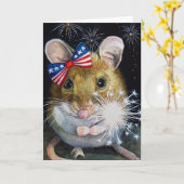 Independence Day Field Mouse No. 1 Waterverf Art Kaart (Gele Bloem)