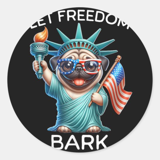 Independence Day Freedom Bark Pug Ronde Sticker (Voorkant)