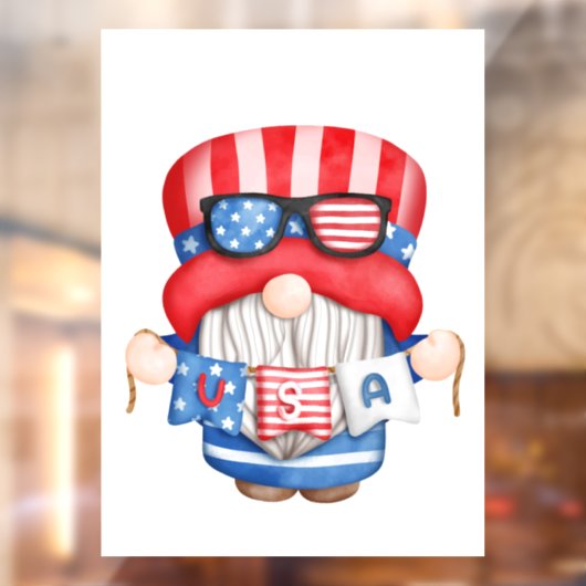 Independence Day Gnome Window Cling Raamsticker (Vel 2)