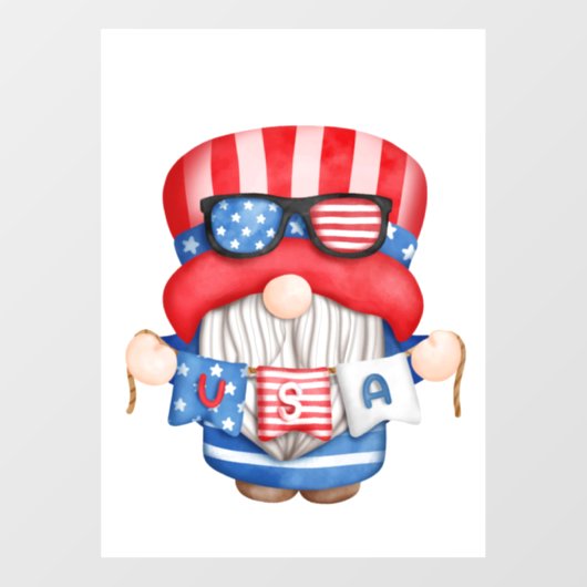 Independence Day Gnome Window Cling Raamsticker (Vel)