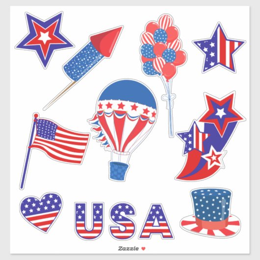 Independence Day Sterren en strepen Contour Sticker (Vel)