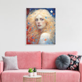 Independence Day Vrouw Rood Wit Blauw Canvas Afdruk (Insitu (Woonkamer))