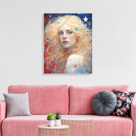 Independence Day Vrouw Rood Wit Blauw Canvas Afdruk (Insitu (Woonkamer))