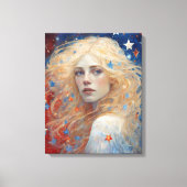 Independence Day Vrouw Rood Wit Blauw Canvas Afdruk (Voorkant)