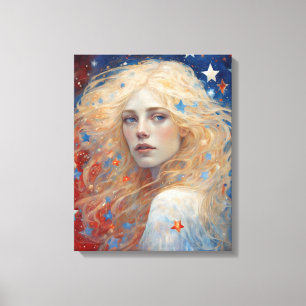 Independence Day Vrouw Rood Wit Blauw Canvas Afdruk