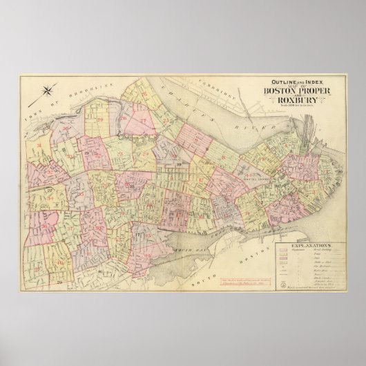 Index kaart van Boston Poster (Voorkant)