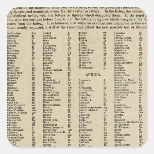 Index moderne atlas vierkante sticker (Voorkant)