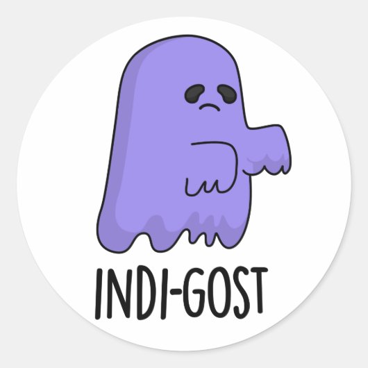 Indi-gost Funny Halloween Indigo Ghost Pun Ronde Sticker (Voorkant)