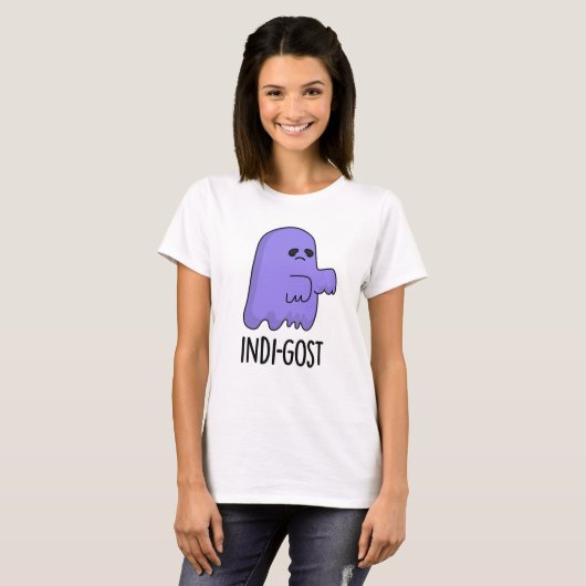 Indi-gost Funny Halloween Indigo Ghost Pun T-shirt (Voorkant volledig)