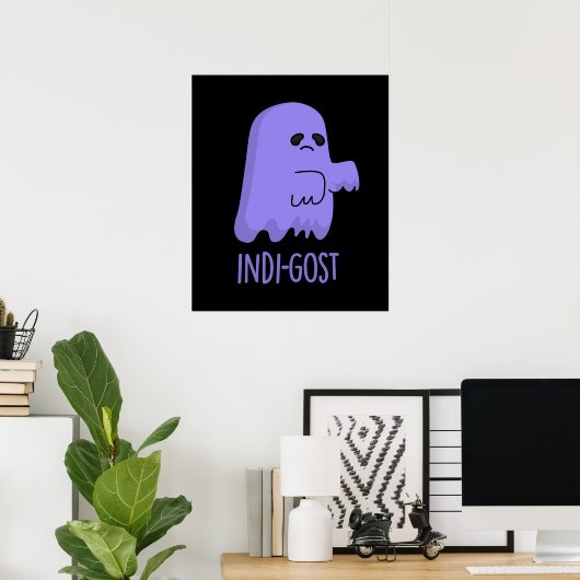 Indi-gost Grappige Halloween Indigo Spook Pun Dark Poster (Thuiskantoor)