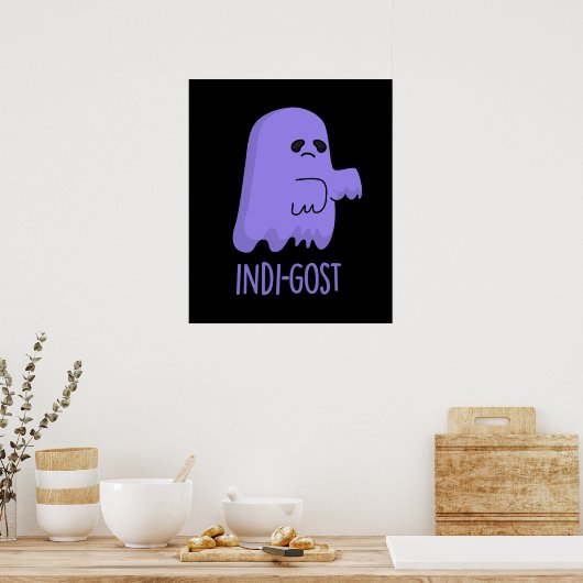 Indi-gost Grappige Halloween Indigo Spook Pun Dark Poster (Keuken)