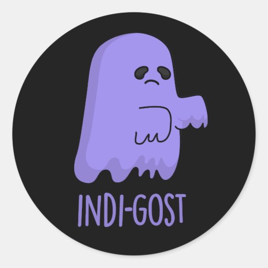 Indi-gost Grappige Halloween Indigo Spook Pun Dark Ronde Sticker (Voorkant)