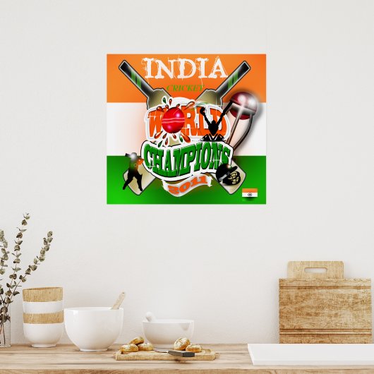India 2011 ICC WK-kampioenen cricket Poster (Keuken)