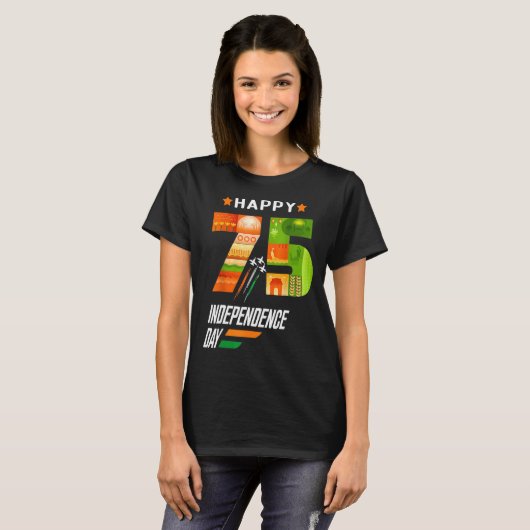 India 75th Independence Day India Independence Day T-shirt (Voorkant volledig)