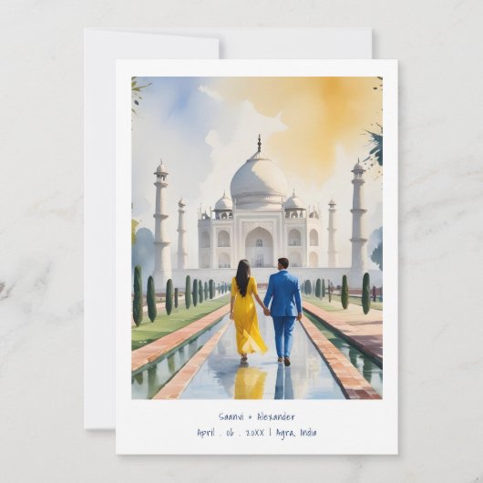 India Agra Taj Mahal Romantic Cityscape Wedding Co Save The Date (Voorkant)