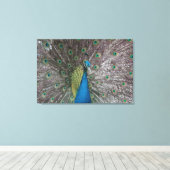 India Blauw Peacock Triptiek Canvas Afdruk (Insitu (Houten vloer))