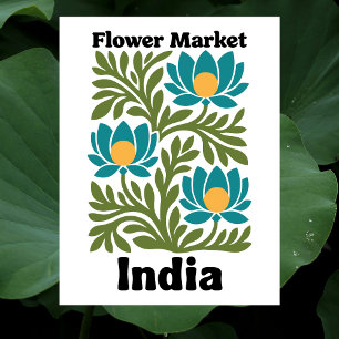 India Bloemenmarkt Turquoise Lotus & Botanische Bl Briefkaart