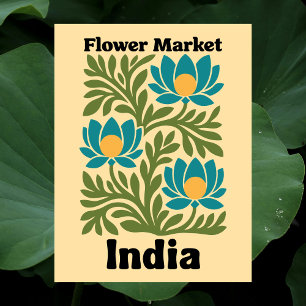 India Bloemenmarkt Turquoise Lotus & Botanische Bl Briefkaart