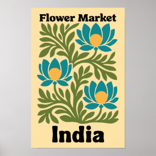 India Bloemenmarkt Turquoise Lotus & Botanische Bl Poster