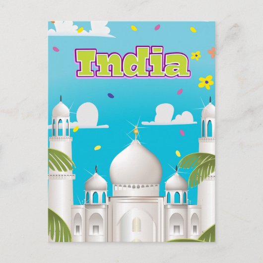 India Cartoon Reisprint. Briefkaart (Voorkant)