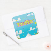 India Cartoon Reisprint. Vierkante Sticker (Envelop)