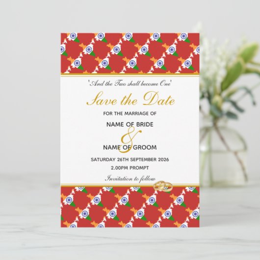 INDIA Christelijk Wedding Special Celebration RED Save The Date (Staand voorkant)