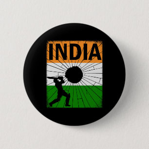 India Cricket Met Indiase Vlag Borstelstreek Ashok Ronde Button 5,7 Cm